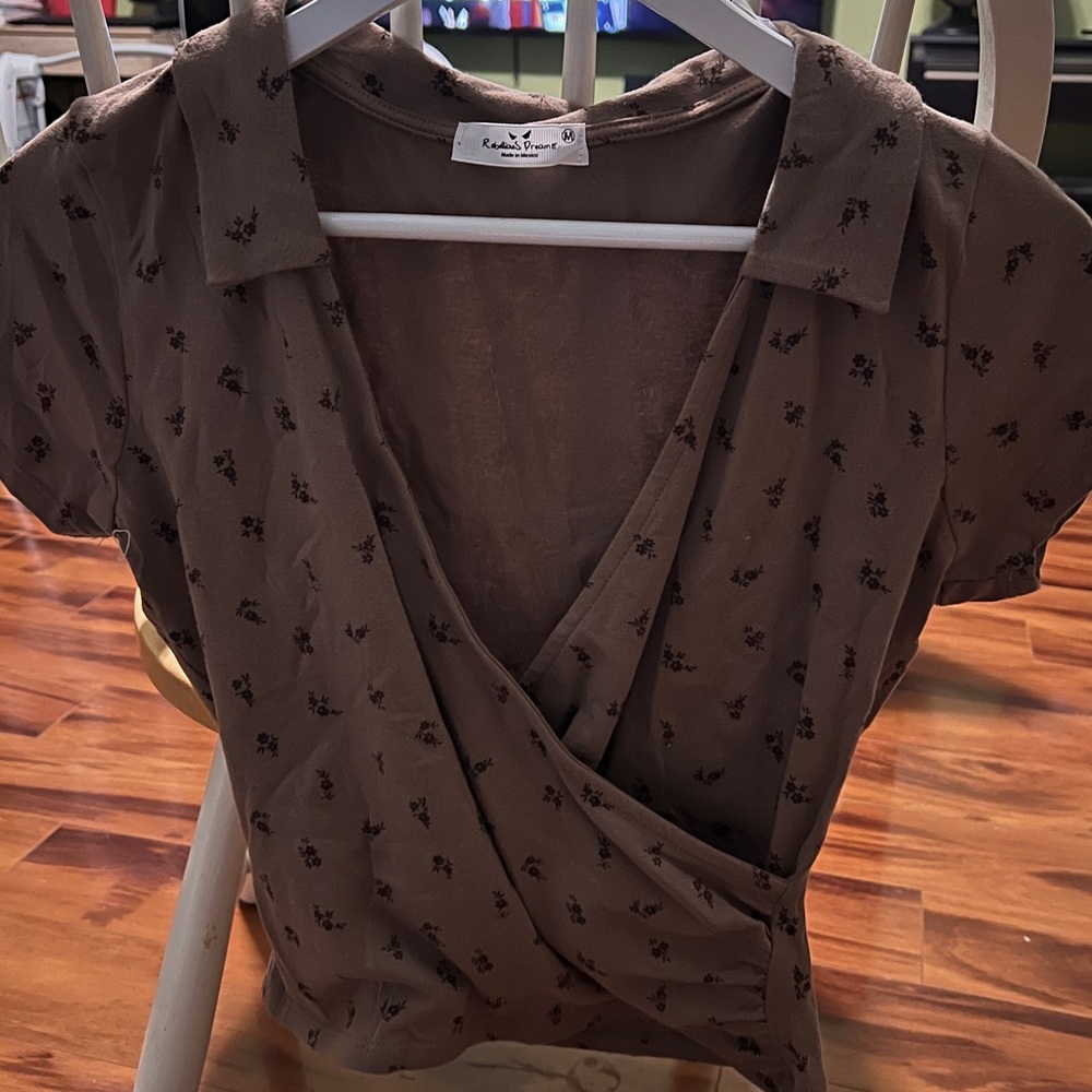 Brown Flower Wrap Top